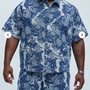 Fashion Nova Navy and Light Gray Floral Shirt